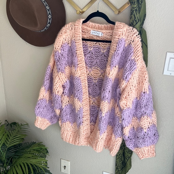 Petal & Pup Sweaters - Petal + Pup purple pink chunky knit oversized bubble sleeve cardigan sweater